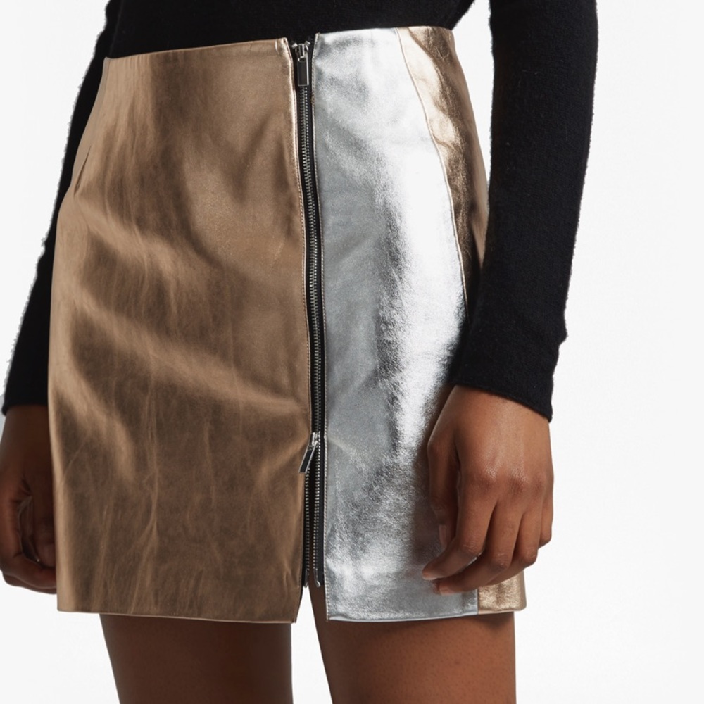 French Connection Leather Metallic Skirt